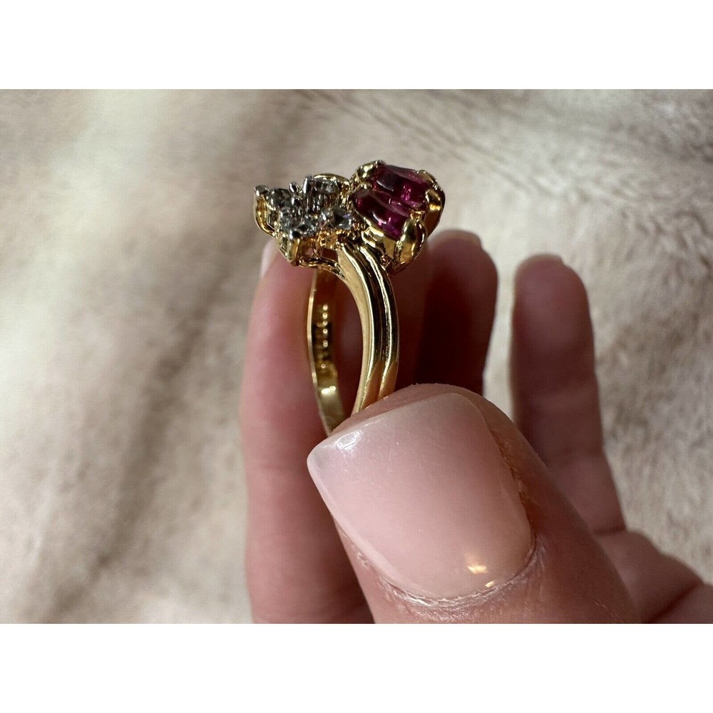 Vintage Gold Plate Fashion Ring With Two Color Stones Sz 5.5 EUC - Picture 6 of 6